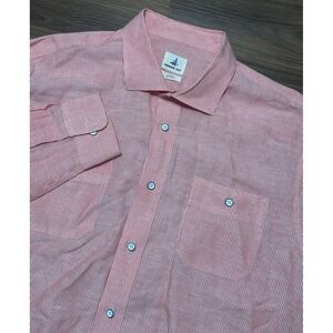 Johnnie-O Hangin Out Mens Pink Stripe Linen Blend Button Down Shirt Sz XL